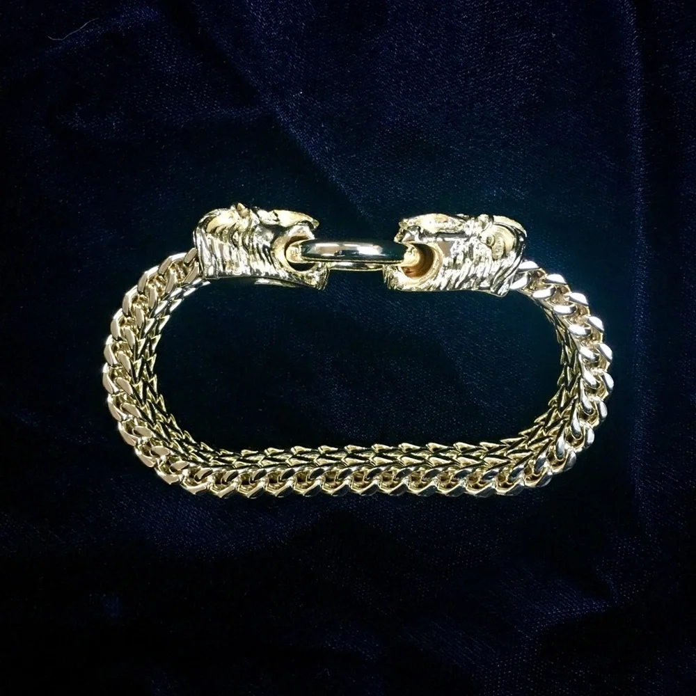 NEW LION DOUBLE FRANCO BRACELET 18K GOLD MADE IN ITALY *LIFETIME WARRANTY*